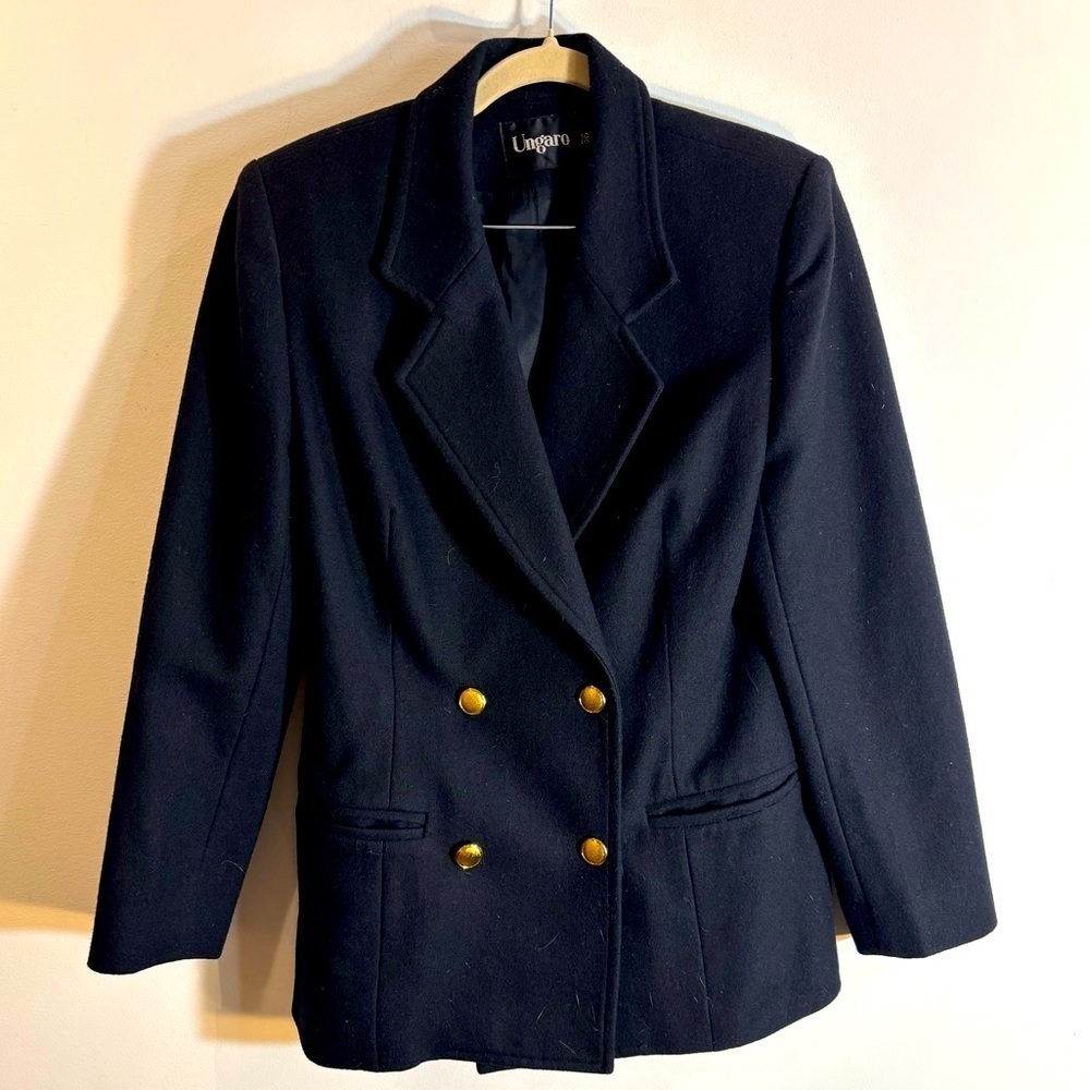 UNGARO Sz 36 Double-Breasted Blazer 100% Wool Lined Shoulder Pads Made In Paris